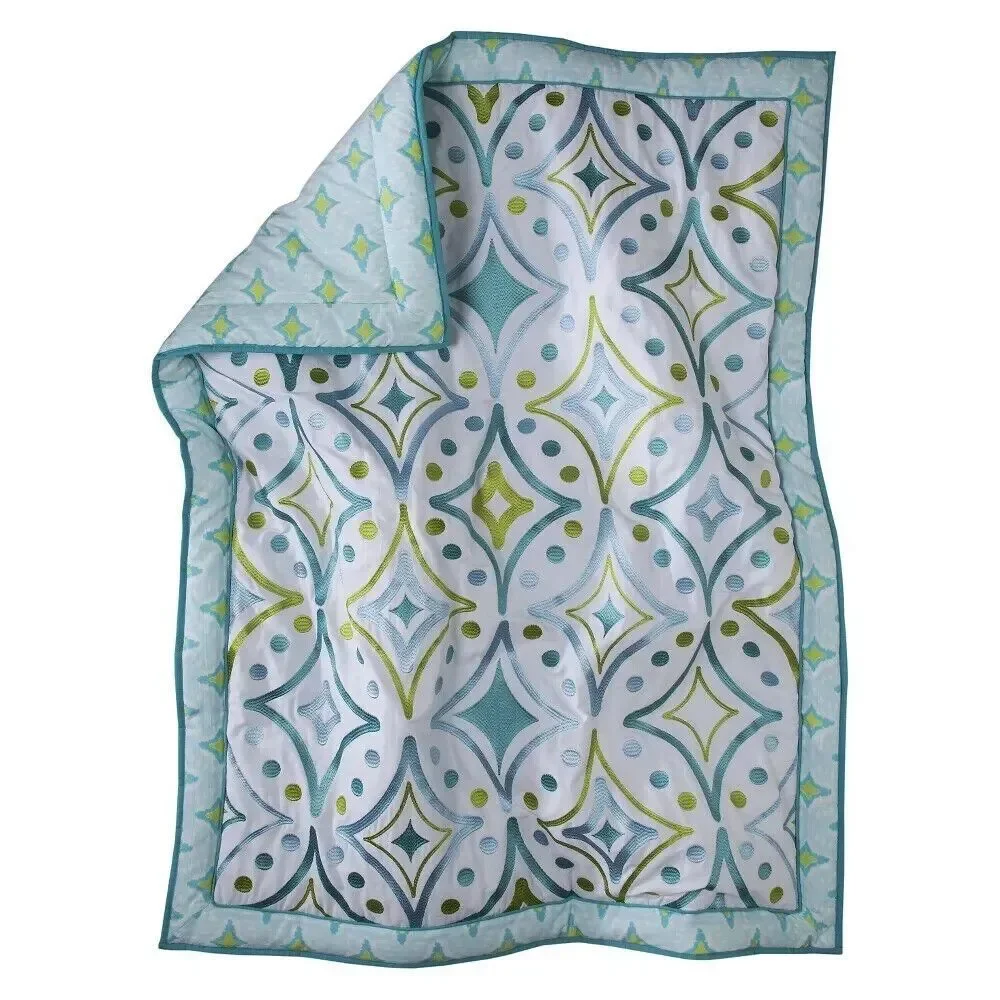 Dawn Embroidered Crib Quilt - Teal 36''x45''